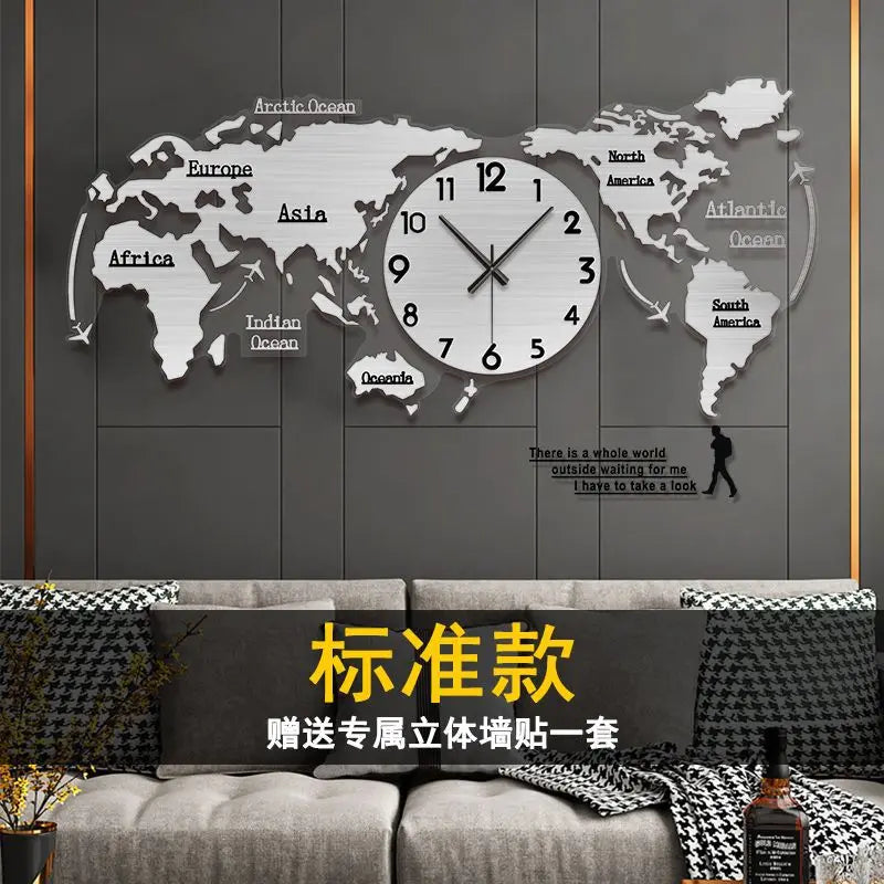 Creative wall clock mirror world map Internet celebrity decoration living room home fashion European silent hanging