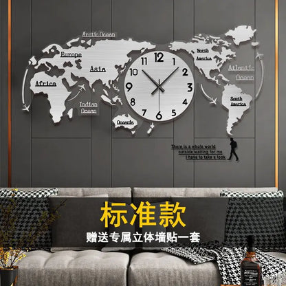 Creative wall clock mirror world map Internet celebrity decoration living room home fashion European silent hanging