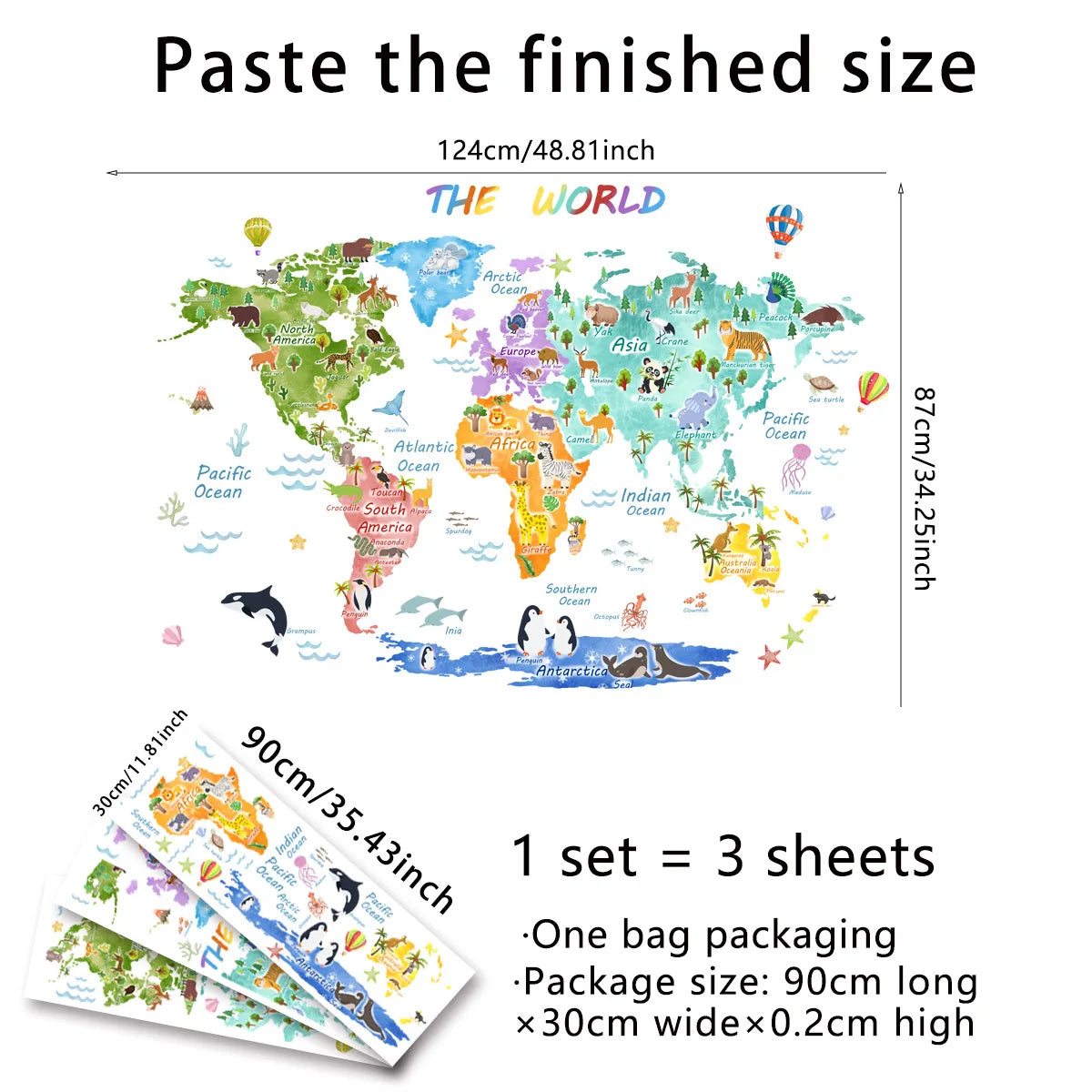 The World Animal Distribution Decorative Map for Bedroom Children's Room Livingroom Playroom and Kindergarten Decoration Sticker