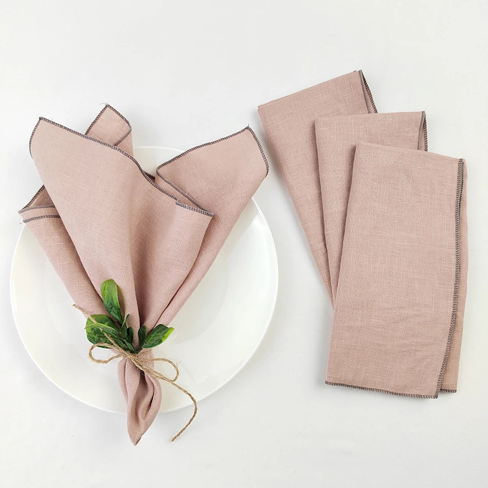 Set Of 4 Pure Linen Napkins Cloths Reusable 40x40cm Soft Comfortable Fabric Kitchen Accessories for Wedding Birthday Parties
