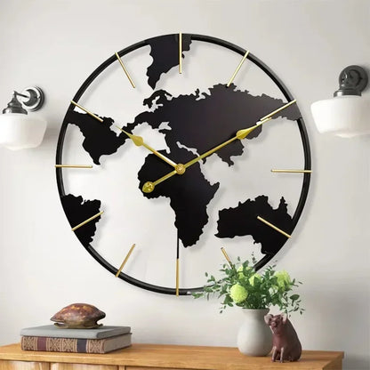 World Map Wall Clock, Minimalist modern design and global perspective, for Corporate Office Meeting Room Hotel Restaurant School