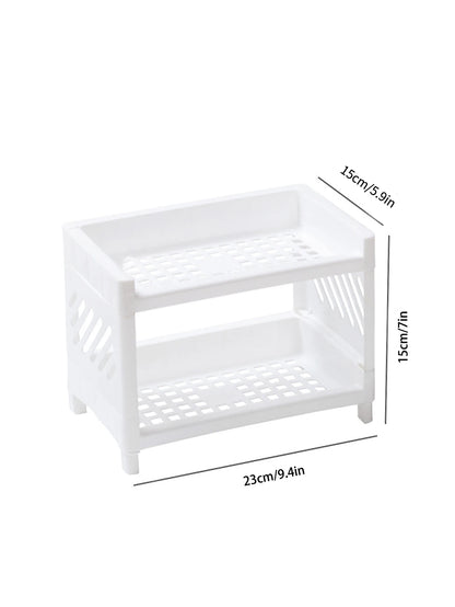Minimalist Desktop Double-Layer Storage Rack Household Plastic Bathroom Small Stationery Organizing Pure White Multifunctional