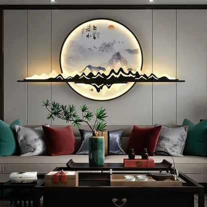 OUTELA Modern Wall Picture Light LED Chinese Creative Circular Landscape Mural Sconce Lamp For Home Living Bedroom Study