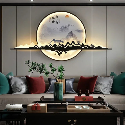 OUTELA Modern Wall Picture Light LED Chinese Creative Circular Landscape Mural Sconce Lamp For Home Living Bedroom Study