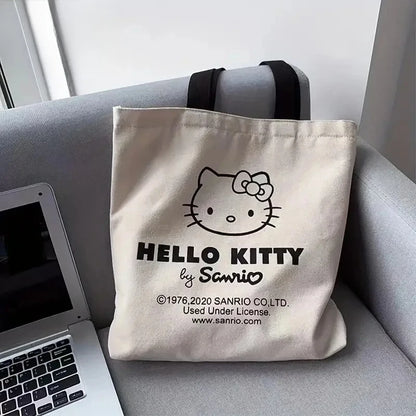 large capacity New Hello Kitty Canvas Handbag Shoulder Bag Girl Cute Sanrio  Storage Bag Fashion Tote Shopping Bag Girls Gift