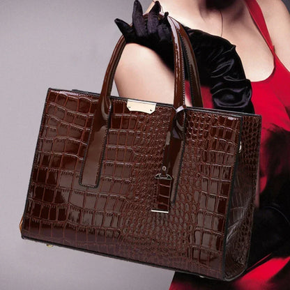 Crocodile Print Women Handbags and Purse Casual Tote Bags Top Handle Bags Large Capacity Patent Leather Crossbody Bags