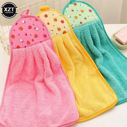 Coral Velvet Bathroom Supplies Soft Hanging Hand Towel Thickened Absorbent Cloth Dishcloths Hanging Cloth Kitchen Cleaning Towel