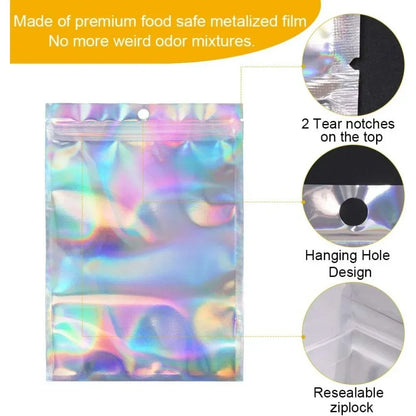 Saci de etanșare cu laser 50/10pcs Plastic Holografic Bomboane Food Husch Reseacble Colier Bijuterii Cadouri Ambalaj