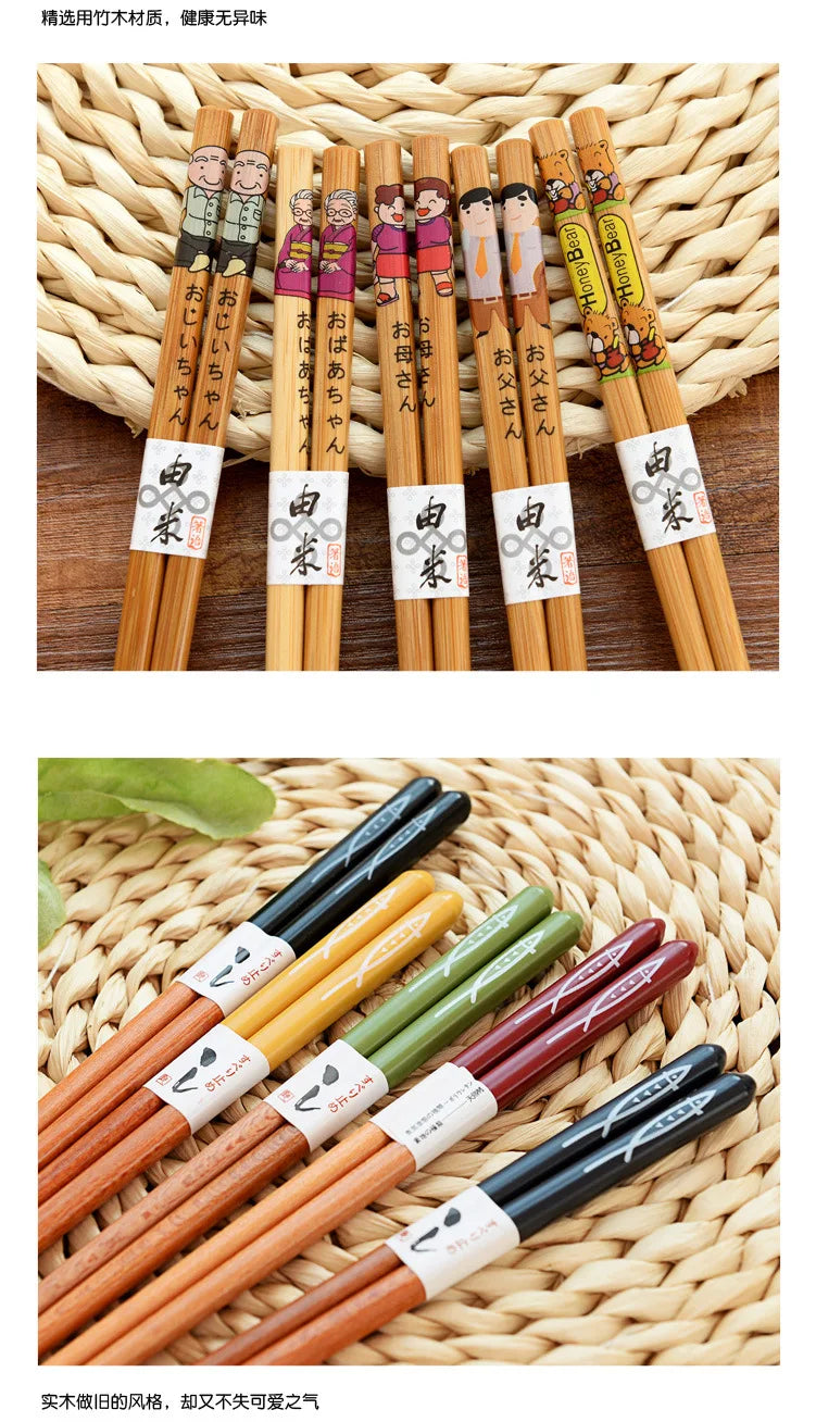 5 par sett bambus spisepinner servise ikke-skli japansk naturlig tre sushi mat multi color husholdning lange spisepinner sett