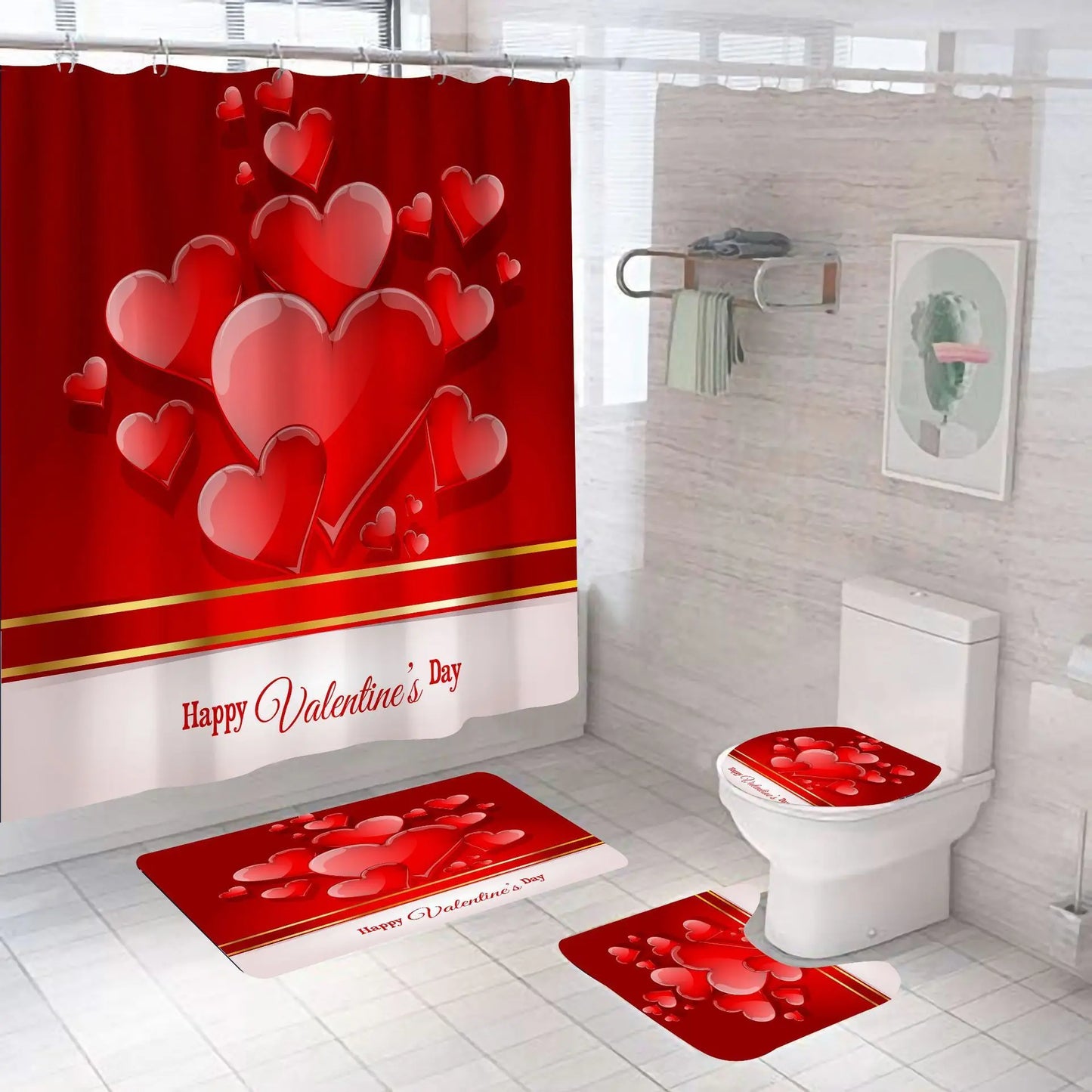 3D Digital Printing Flowers Shower Curtain Waterproof Polyester Bathroom Curtains Colorful Shower Curtain Set Bath Mats Rugs