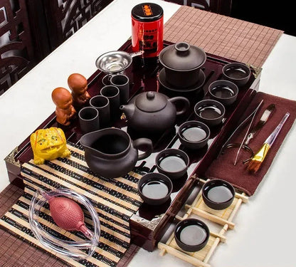 Chinese Teaset Tea Set Yixing Ceramic Kungfu Tea Sets 26pcs Solid Wood Tea Tray Kungfu Tea Set Service
