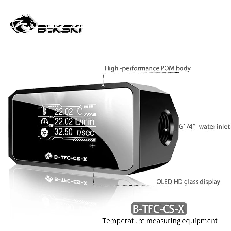 Bykski PC Υγρό ψύκτη θερμόμετρο Flowmeter, Ροή+Ρύθμιση ροής+Χαρακτήρα 3 σε 1 οθόνη ψύξης νερού Ψηφιακή οθόνη OLED B-TFC-CS-X