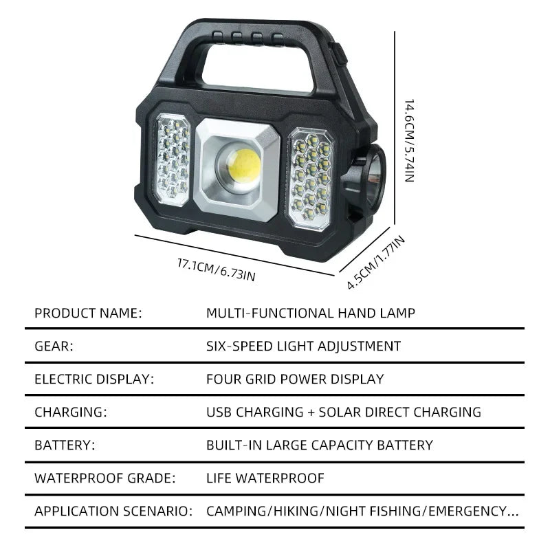 Ligas LED LED de alta potencia Luz de campamento recargable Luz de luz solar portátil Multi Funcional Carga de iluminación 6 modos de iluminación