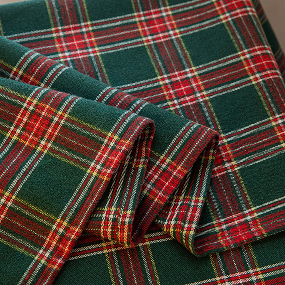 Classic Christmas Plaid Pom Pom Curtains Semi-Blackout for Balcony/Bay Window American Style Decor