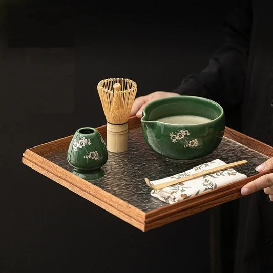 Traditional Japanese Matcha Bowl and Whisk Holder Tea Bowl with Pouring Spout for Office Table Tea Ceremony Party Gift