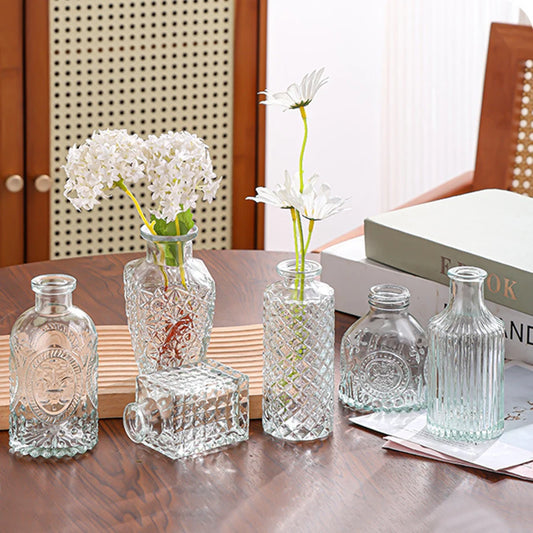 1 Stück Retro kleiner Vase Glass Aromatherapie Flasche Mini Transparent Vase Wohnzimmer Dekoration Einfacher Esstisch Dekoration h