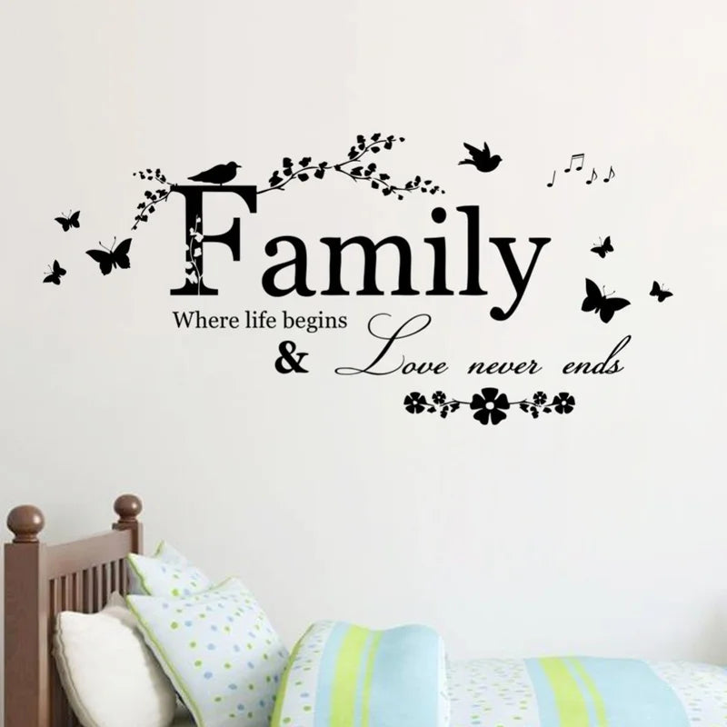 Family Love Never Ends Quote Vinyl Wall Decal Wall Lettering Art Words Wall Sticker Home Decor Wedding Decoration Living Room