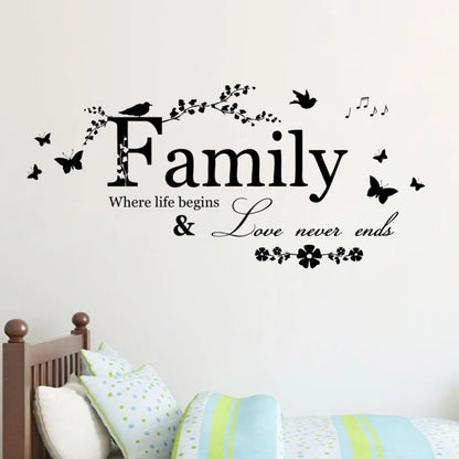 Famiglia Love Never finisce citazione in vinile Decal Wall Lettering Art Wall Adeli