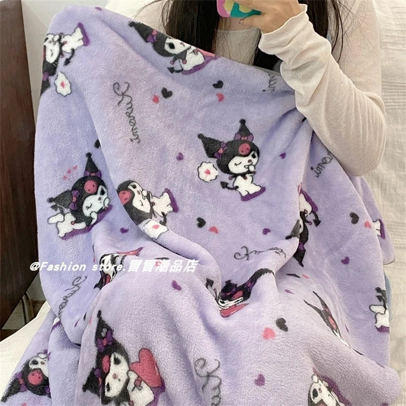 Japanese Style Printed Blanket Kuromi My Melody Warm Blanket Cute Anime Flannel Blanket Pillowcase Air Conditioning Blanket Girl