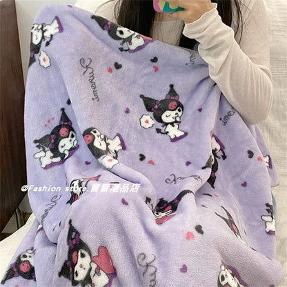 Băie imprimată în stil japonez Kuromi Melodia mea Melodie caldă Pătură drăguță Anime Flanel Plankse Pillowcase