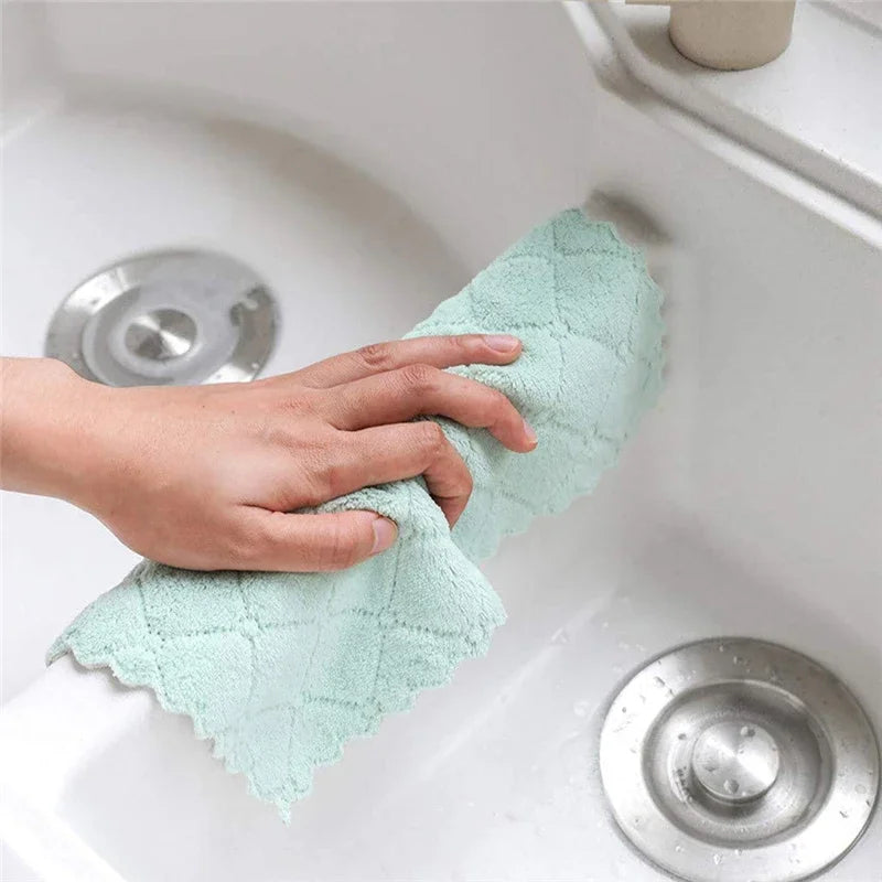 10pcs Microfiber Kitchen Cloth Dish Towels Super Absorbent Coral Velvet Dishtowels Nonstick Oil Washable Fast Drying