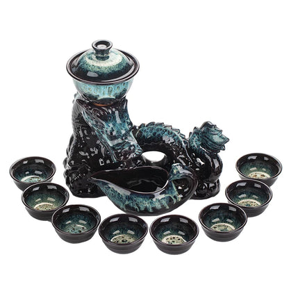 1 set, creative lazy tea set, semi-automatic dragon teapot, magnetic rotating water-conducting tea set, Chinese Kung Fu tea set