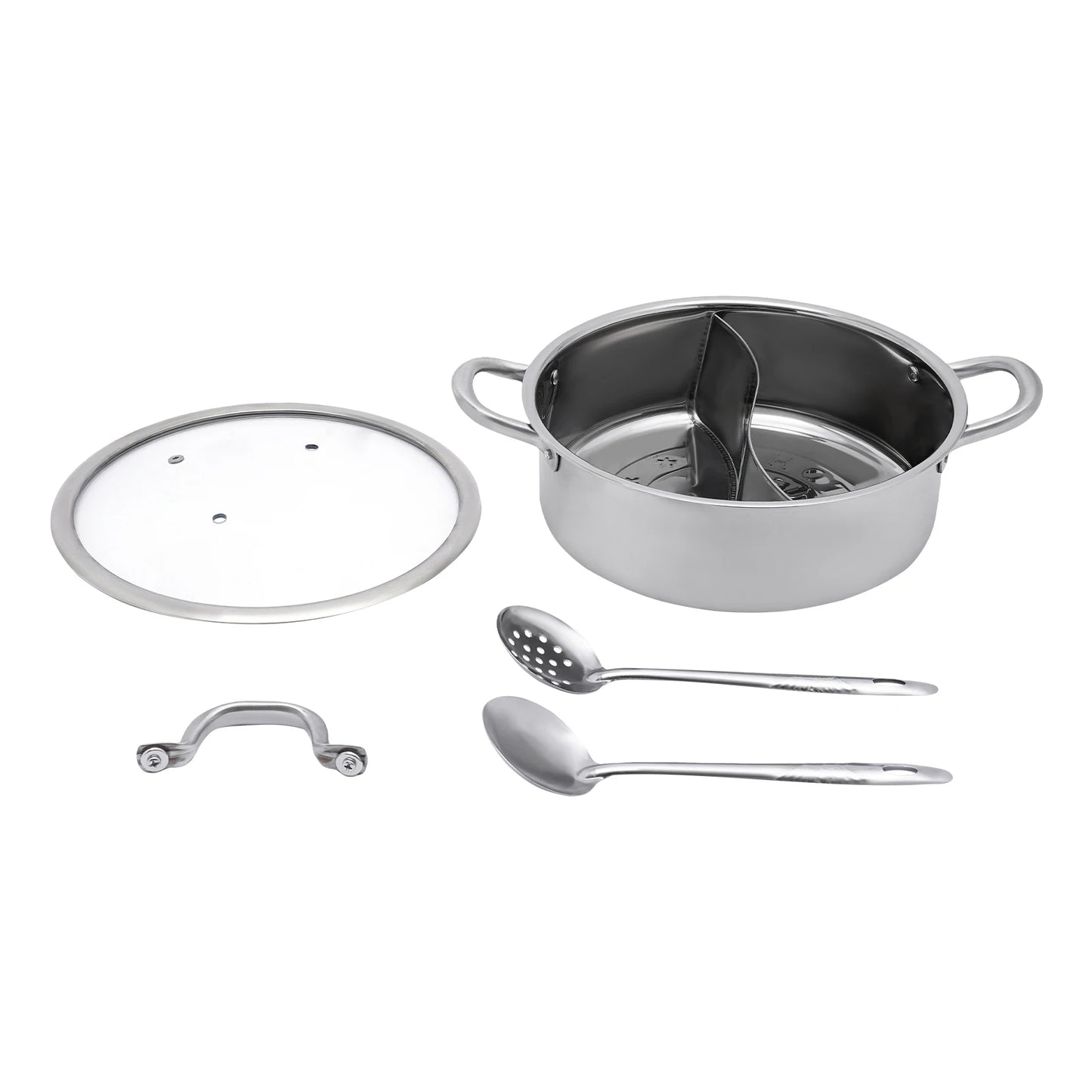 Hot Pot 304 Stainless Steel Hot Pot Cookware 2 Chambers Hot Pot Stove 28 cm Shabu Pot Cooking Pots with Dual and 2 Soup Ladles