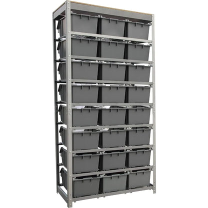 king's rack bin rack storage system heavy duty steel rack organizer shelving unit w/ 24 plastic bins in 8 tiers