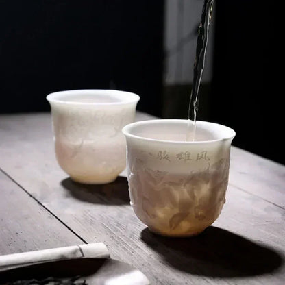 Boutique keramisk teacup meditation cup håndlavet tredimensionel lettelse te skål kinesisk tesæt tilbehør master cup