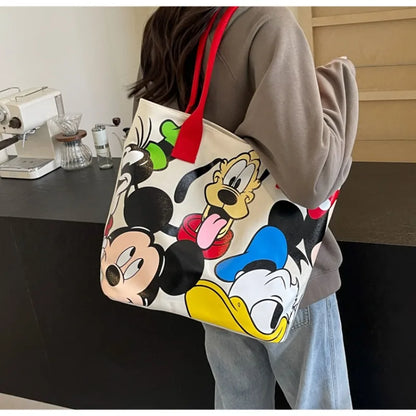 DisneyCartoon Mickey Fashion LargeCapacity LargeCapacity Bolsa de ombro de ombro feminino VERSÁTIL VERSATILE Bolsa de aula de estudante bolsa