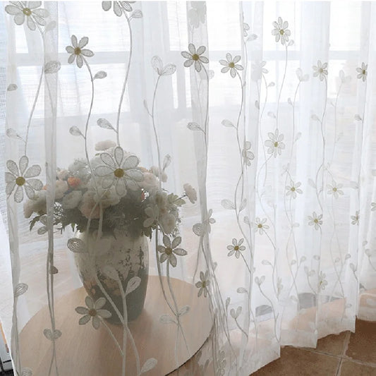 Luxury Floral Embroidered Sheer Curtain for Living Room White Voile Curtain Panel Window Drapery for Bedroom Sliding Glass Door