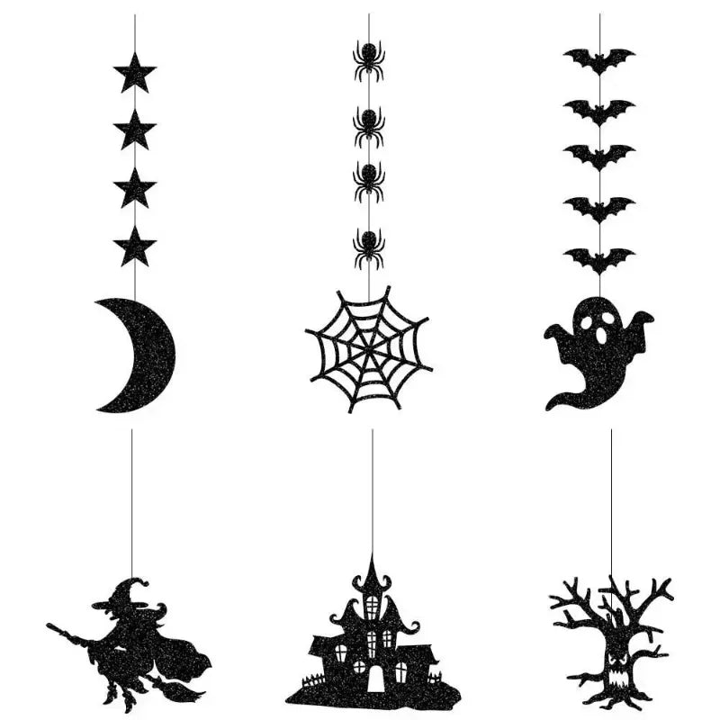 6pcs Halloween hängend bannerhalb Garner Garland knary Spann Hex Ghost Fliedermais Onfamenty Howleween Partei Dekoratiounen fir Heem