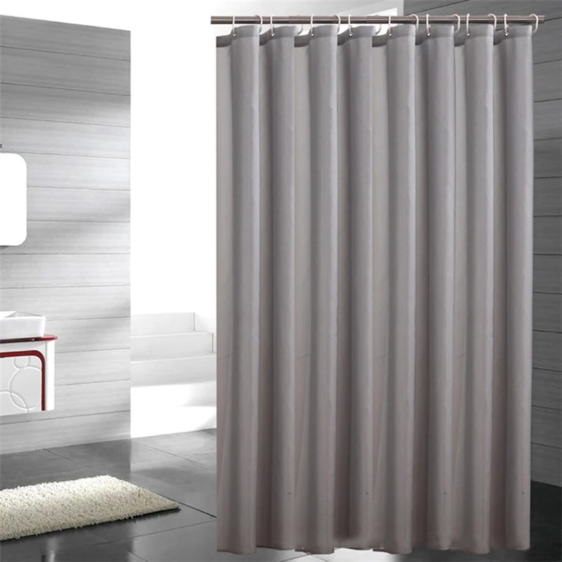 Gray Shower Curtains Thick Waterproof Fabric Bathroom Curtains Solid Color Bathtub Large Wide Bathing Cover with Hooks Products