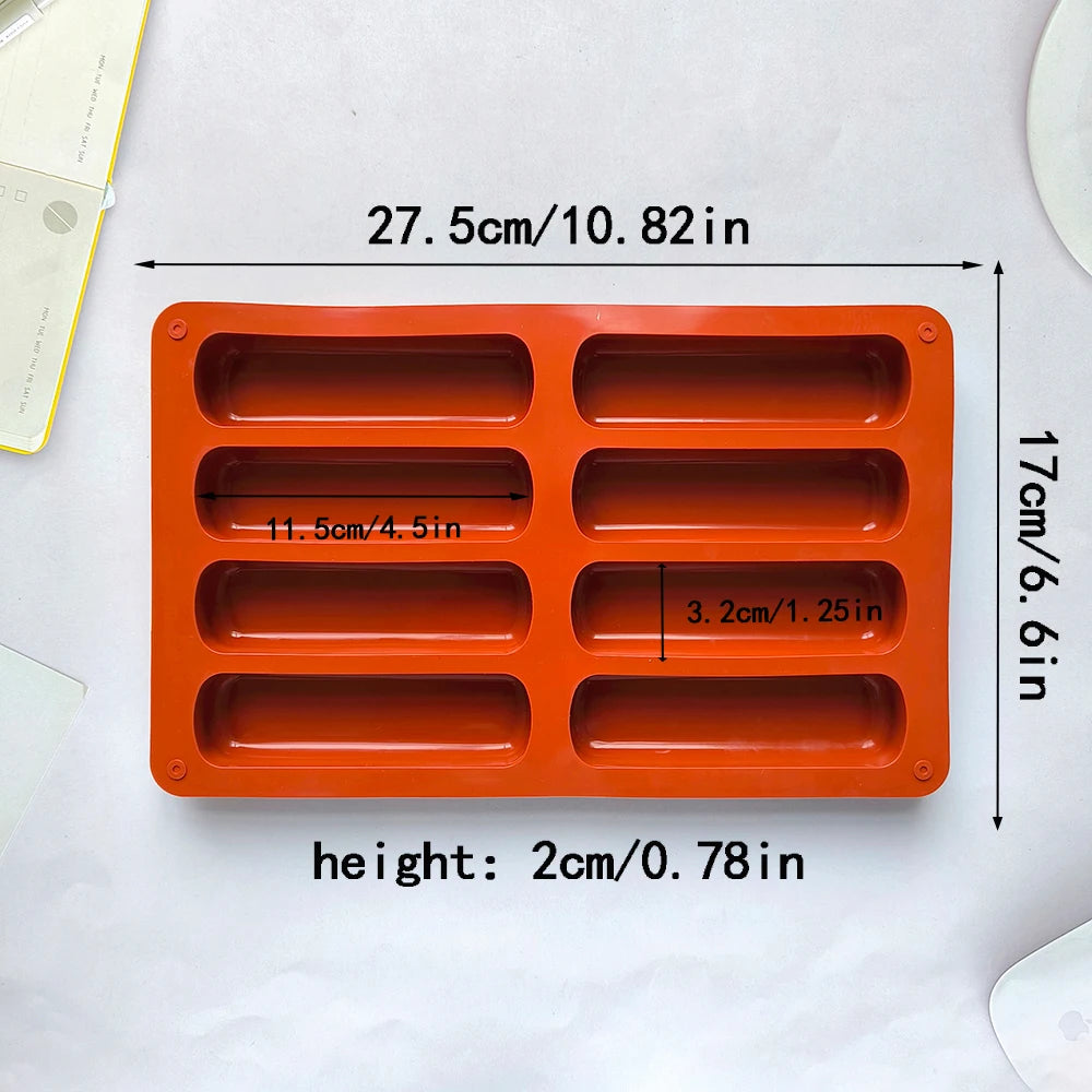 8 cavitate silicon matriță 3d cu bandă lungă silione matrițe mousse tort silicon Formele de copt franceză pentru desert de ciocolată mucegai de coacere