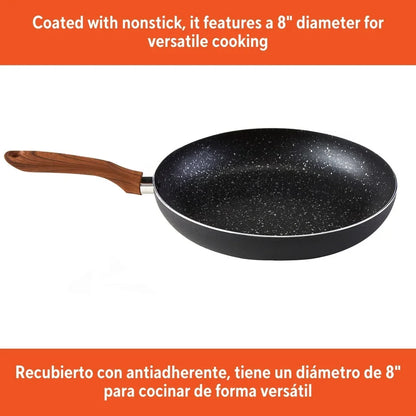 Nonstick Fry Pan Aluminum Speckled Kitchen Cookware Ergonomic Wood Look Handle Easy Clean Multi-Purpose Cooking Essential