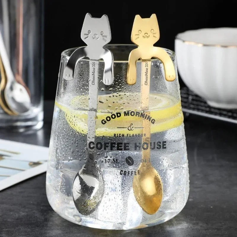 Stainless Steel Coffee Spoon Lovely Cute Cat Shape Teaspoon Dessert Snack Scoop Ice Cream Mini Spoons Tableware Kitchen Tools