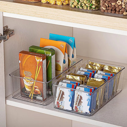 4 Compartment Food Storage Organizer Bins Clear Plastic Pantry Kitchen Fridge Cabinet Holder Packet Snacks Pouche Spice Packets
