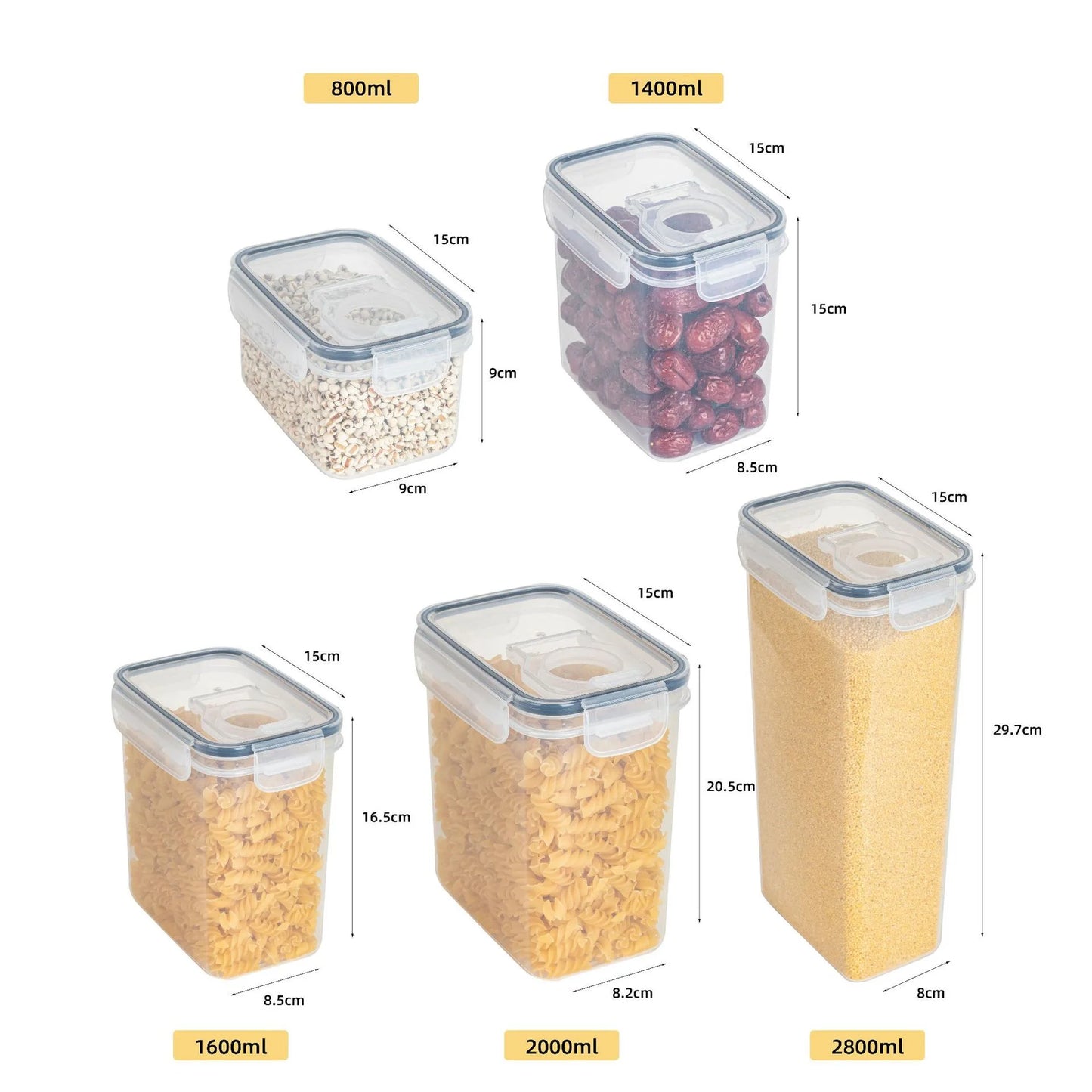 Recipientes de armazenamento de alimentos herméticos com despensa de despensa de despensa de cereal recipientes de cereais Caixa de armazenamento de alimentos Organizador de cozinha