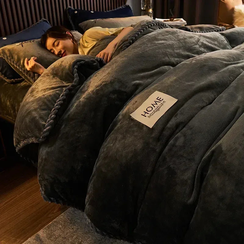Winter Plush Couple Bed Duvet Cover Bedspreads For Single Double Queen King Bed Velvect Warm Soft Nordic Couple Bed Quilt Cover