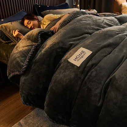 Winter Plush Couple Bed Duvet Cover Bedspreads For Single Double Queen King Bed Velvect Warm Soft Nordic Couple Bed Quilt Cover