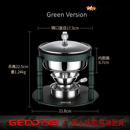 GEDO Ultra Mini Hot Pot 173mm Diameter Individual Hotpot Alcohol Fuel Budae Jjigae Portable Tiny Pot Cookware for Picnic