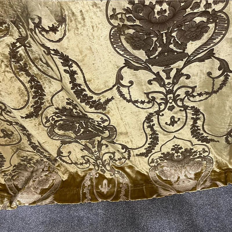 Silk Velvet Foil Stamping Luxury Gold Blackout Curtains for Living Room Bedroom Dining Nature Vertically Custom Size White Tulle
