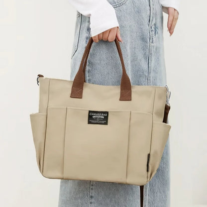 Urban Minimalist Female Student Large Capacity Commuting Horizontal Canvas Single Shoulder Diagonal Cross Portable Tote Bag