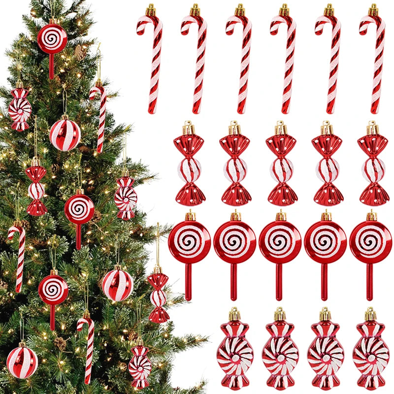 6pcs kerst Lollipop Candy Cane Cane hanger Xmas Tree hangende bal ornamenten kerstdecoraties voor thuis 2024 Nieuwjaar cadeau