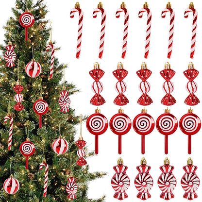 6pcs Christmas Lollipop Candy Cane Pingente Xmas Tree pendurada Ornamentos de bola Decorações de Natal para casa 2024 Presente de Ano Novo