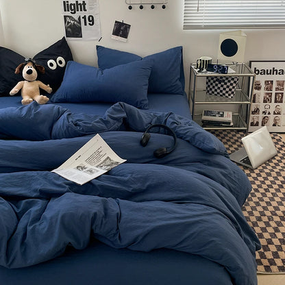 1pc Blue Duvet Cover 150x200 이불커버세트 Washed Cotton Quilt Cover Queen Size Bed Linen for Girls Boys Room (Pillowcase Need Order)