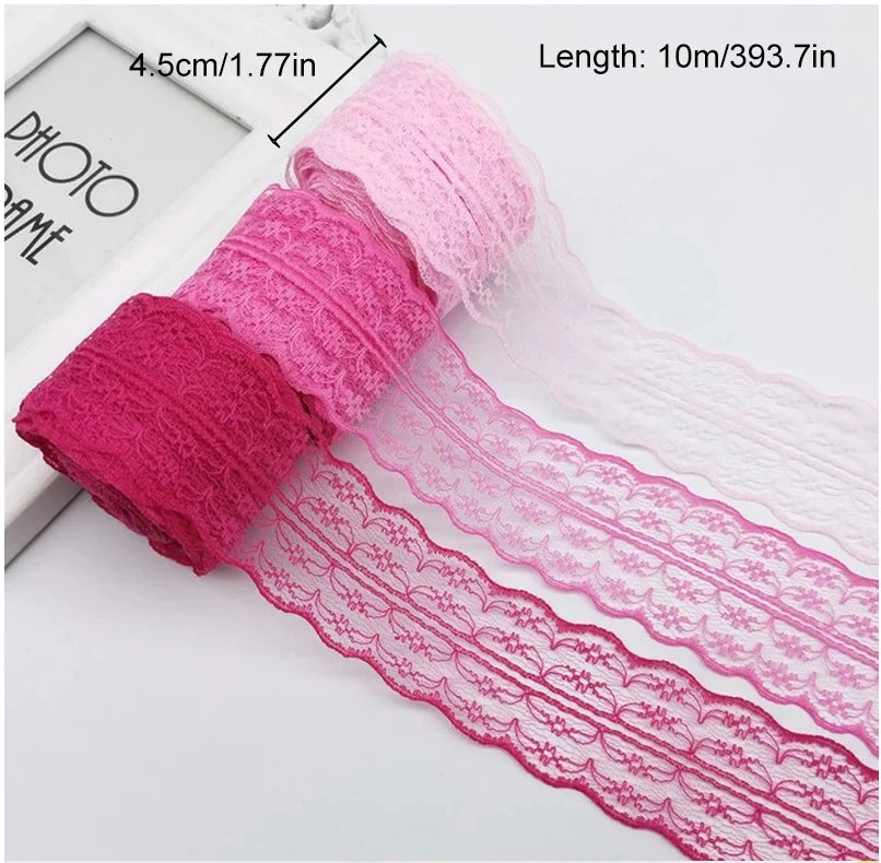 10Meters/Roll 4.5cm Width Lace Ribbon Trim Fabric Solid Color Lace For Apparel Sewing Webbing Trimming Gift Packing DIY Crafts