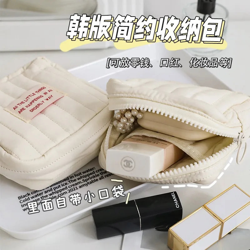 Mini Cute Square Cosmetic Bag Women Portable Earphones Lipstick Sanitary Napkins Storage Pouch Small Makeup Zipper Bags