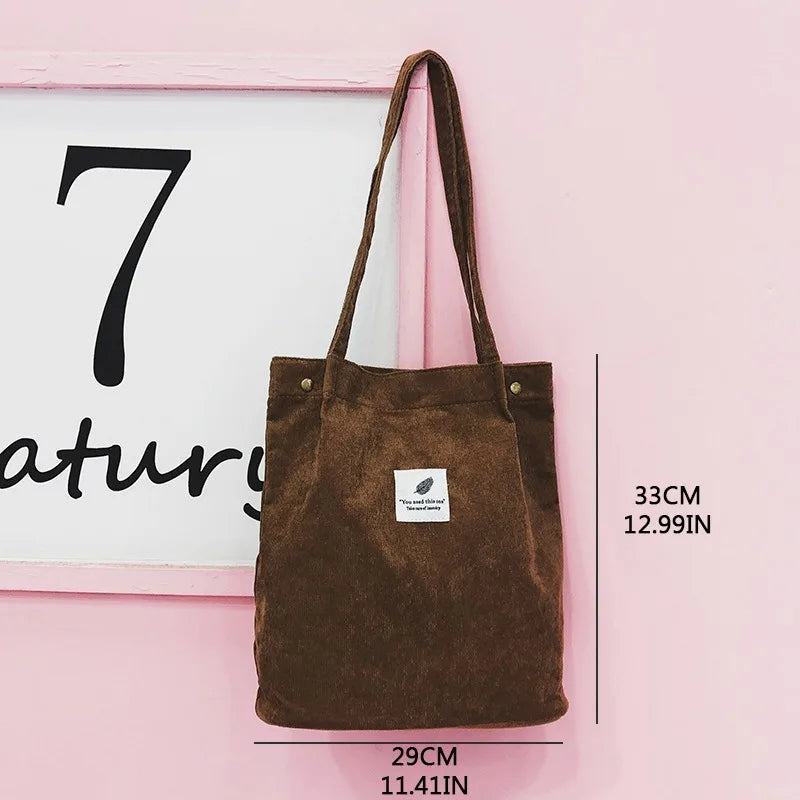 Fashion Women's Shoulder Bag Large Capacity Corduroy Shopping Bag Canvas Women's Bag Literary Leisure Shoulder Bag