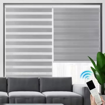 top selling professional customized dual layer waterproof 100% blackout fabric remote control automatic zebra blind for home